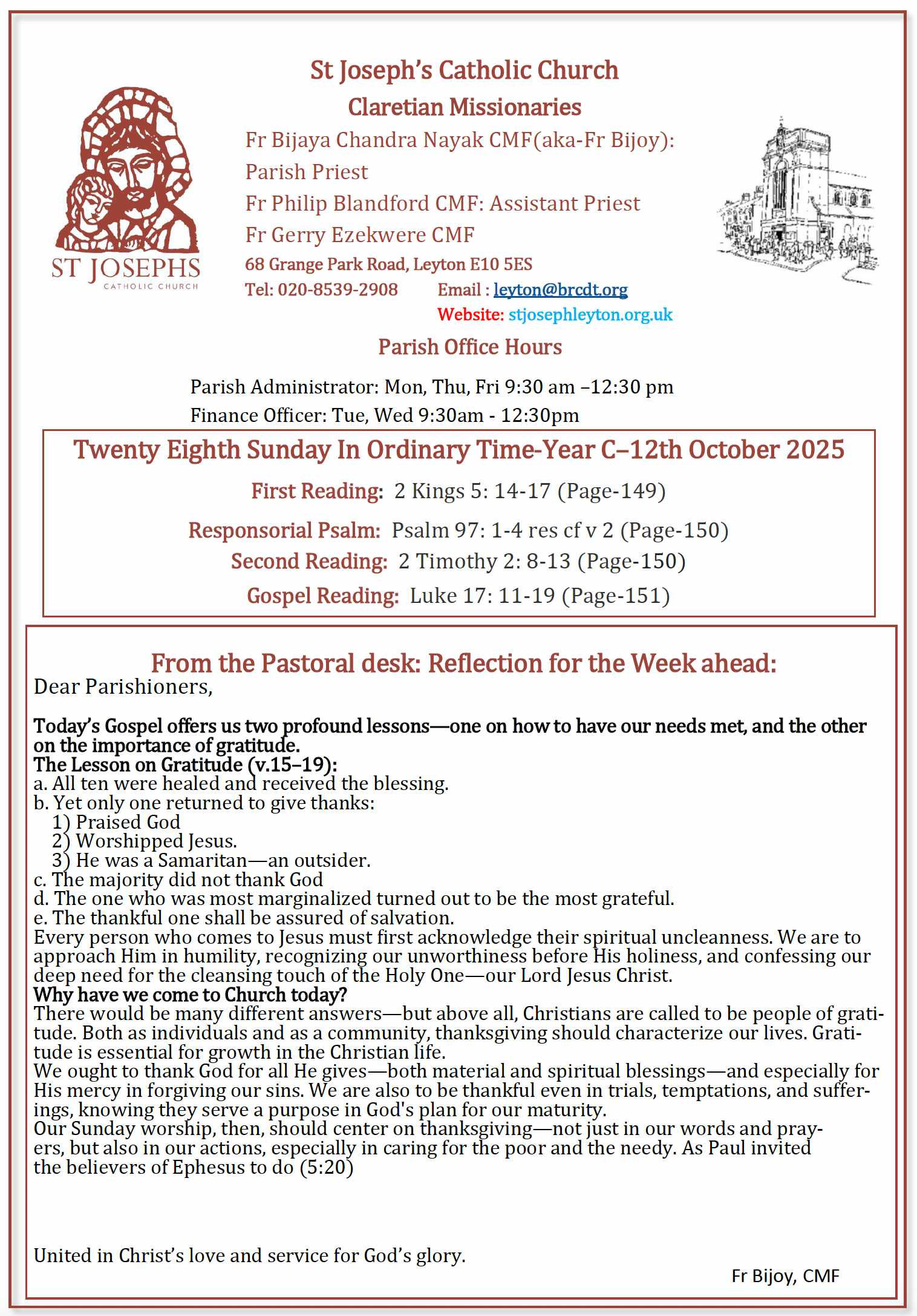 TWENTY EIGHTH SUNDAY IN ORDINARY TIME YEAR C 1