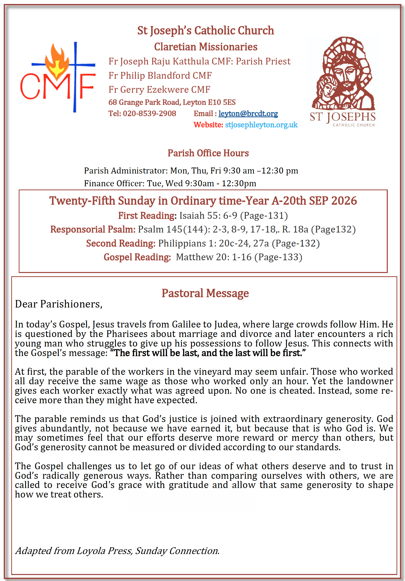TWENTY FIFTH SUNDAY IN ORDINARY TIME YEAR A 1